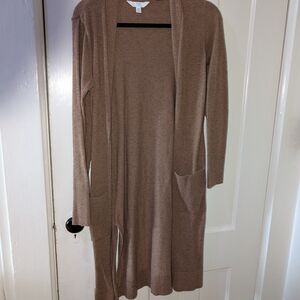 Time and Tru Long Open-Front Cardigan in Light Brown
